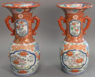 Appraisal: Pair of large Imari porcelain baluster vases with handles signed