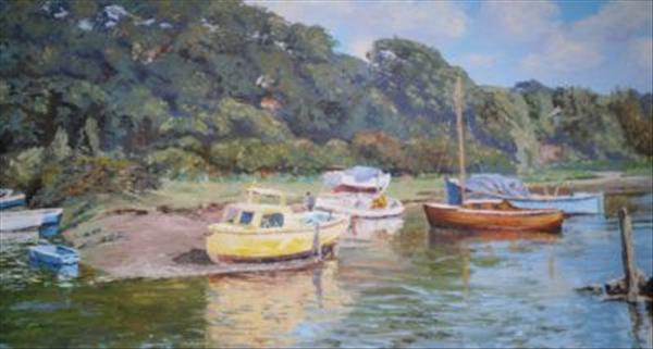 Appraisal: Nancy Bailey 'Creekside Moorings Penpol' Oil on canvas Signed lower