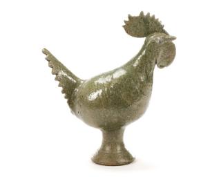 Appraisal: Edwin Meaders Green Ash Glazed Rooster Edwin Meaders American Georgia