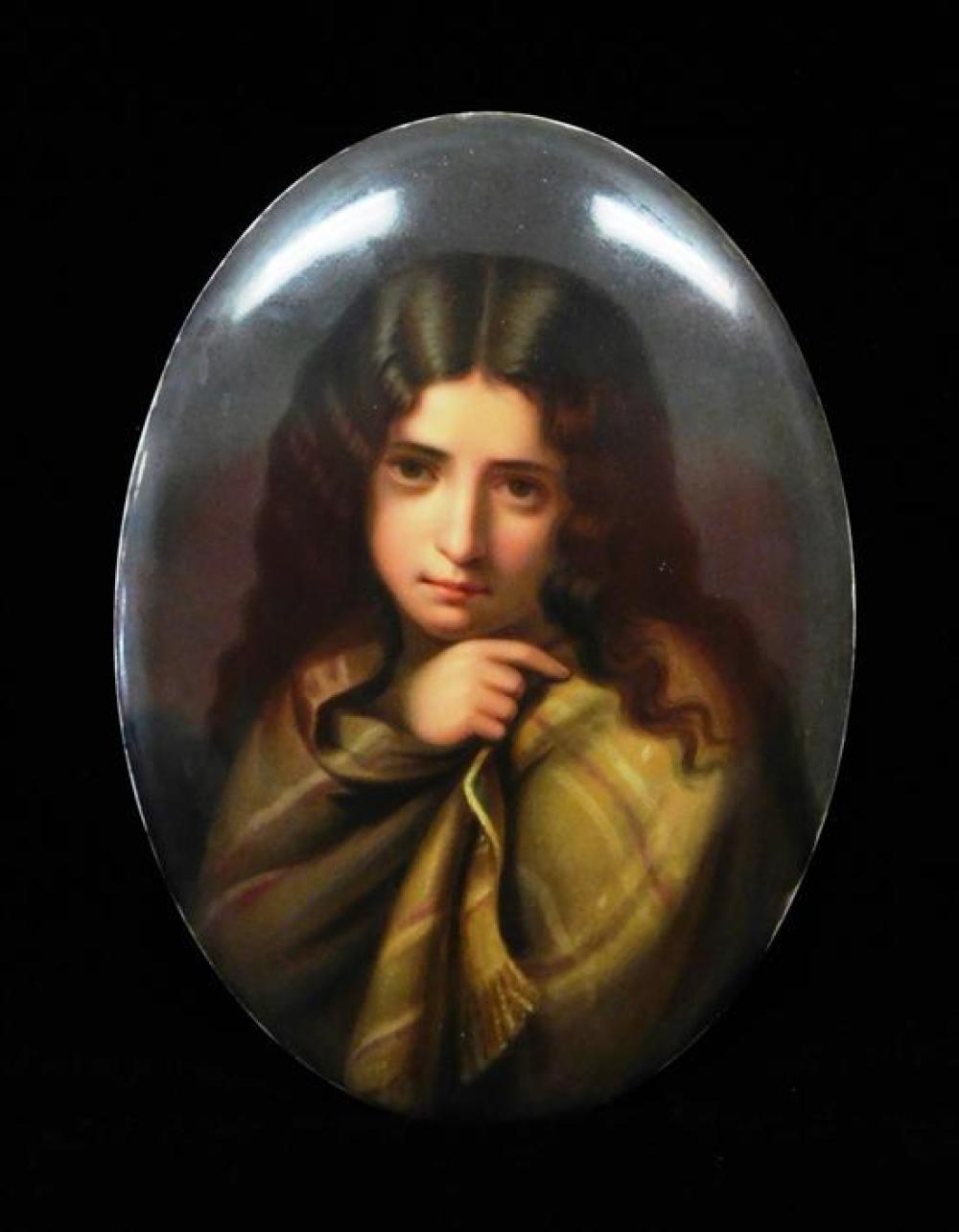 Appraisal: KPM hand-painted porcelain plaque Indigent Child after Charles Fran ois