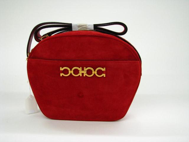 Appraisal: Salvatore Ferragamo red suede cross body shoulder bag with original