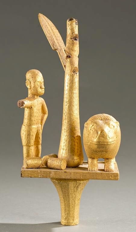 Appraisal: Akan gold leaf staff finial th century A gold leaf