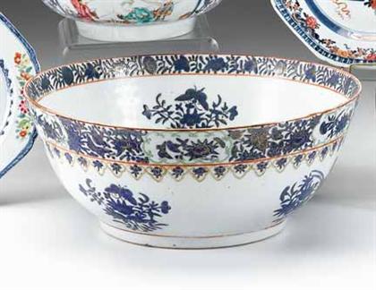 Appraisal: Chinese export porcelain blue enamel and gilt decorated punch bowl