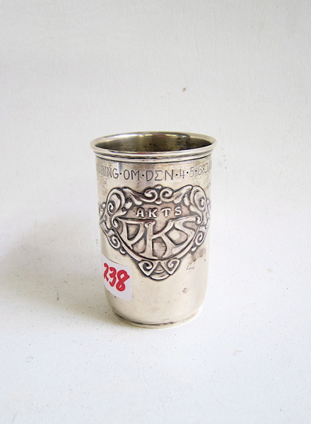 Appraisal: DANISH STERLING SILVER CUP August Thomsen silversmith Copenhagen dated engraved