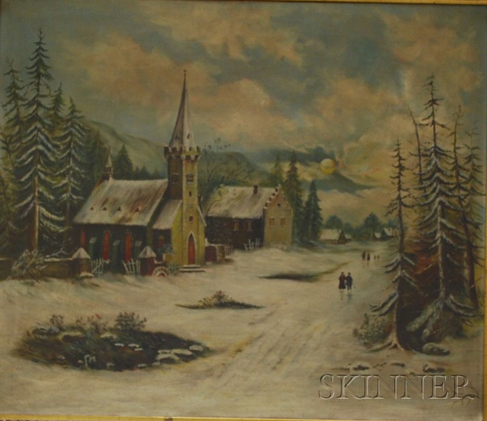 Appraisal: Continental School th th Century Winter Scene with Village Church