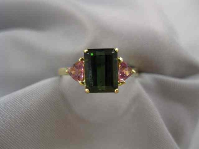 Appraisal: Green Pink Tourmaline Ring emerald cut deep green tourmaline with