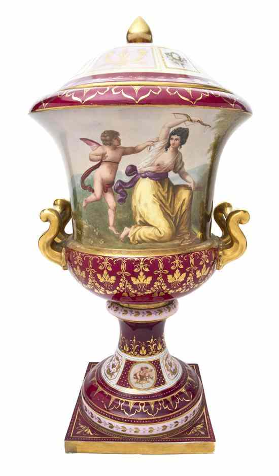 Appraisal: A Royal Vienna Porcelain Covered Urn of handled baluster form