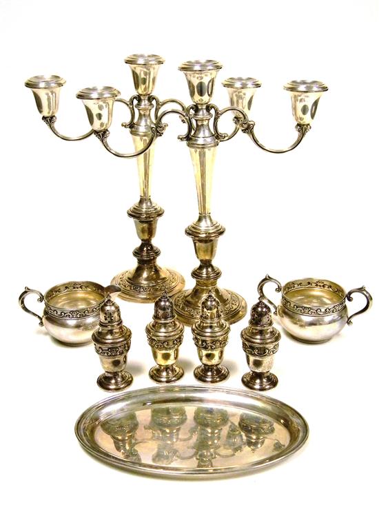 Appraisal: SILVER nine pieces of Gorham sterling two candelabra weighted ''