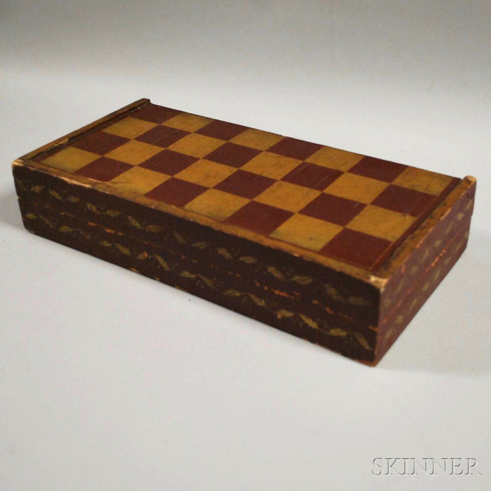 Appraisal: Lacquered Folding Checkers Backgammon Game Board Box Estimate - The