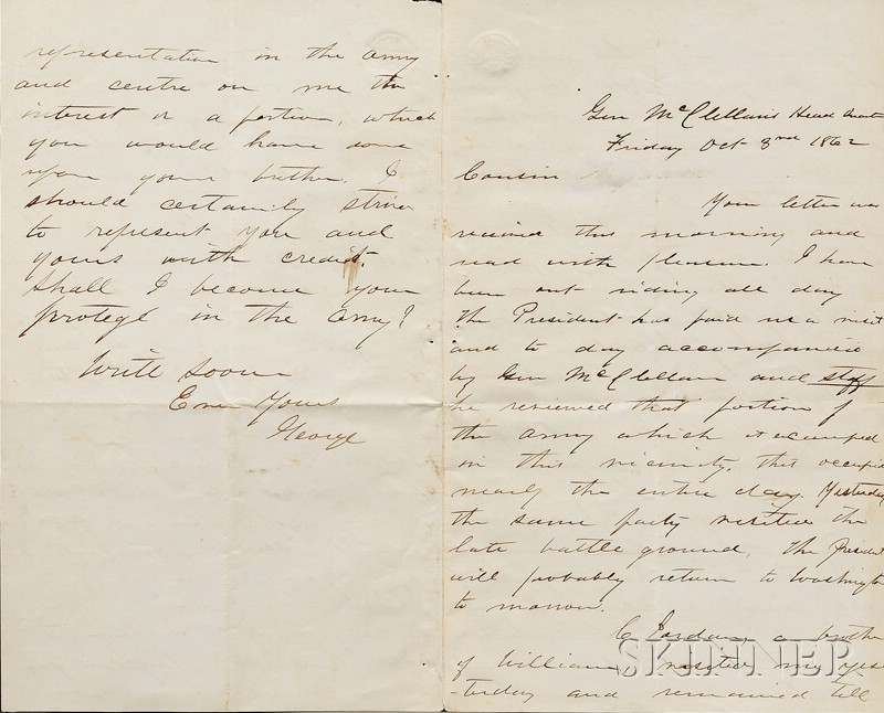 Appraisal: Custer George Armstrong - Autograph letter signed General McClellan's Head