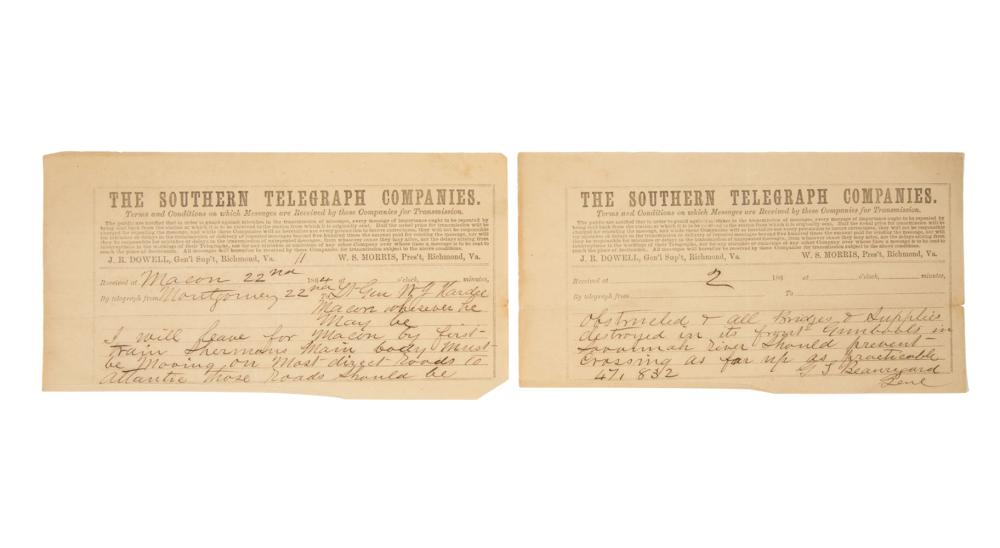 Appraisal: Confederate General Beauregard Telegram two partially printed documents received from