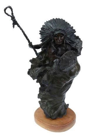 Appraisal: Western patinated bronze sculpture The Sun signed at base McLaughlin