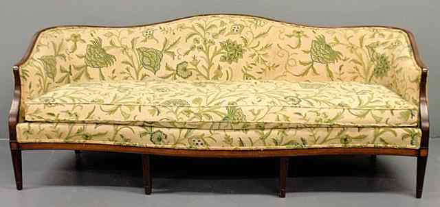 Appraisal: Hepplewhite style mahogany sofa with green floral upholstery h x