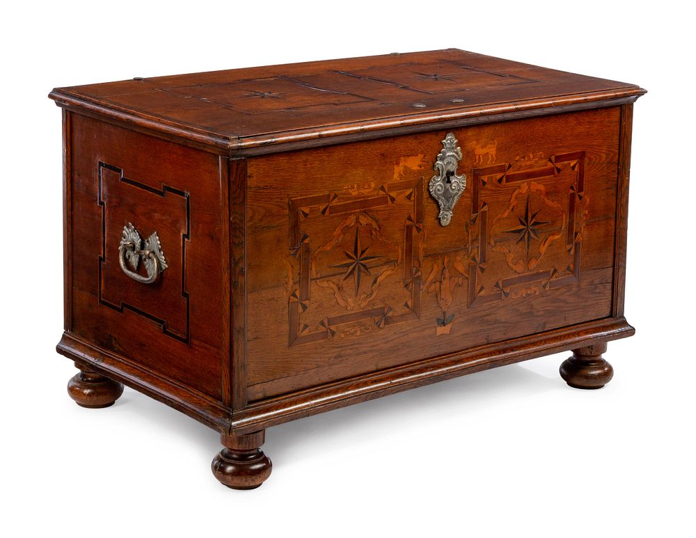 Appraisal: A German Baroque Oak and Marquetry Coffer A German Baroque