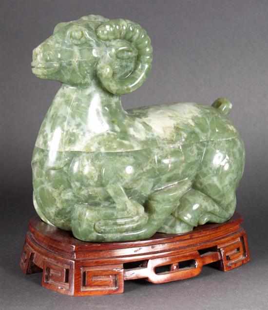 Appraisal: Chinese carved hardstone ram-form box crouching ram with fitted carved