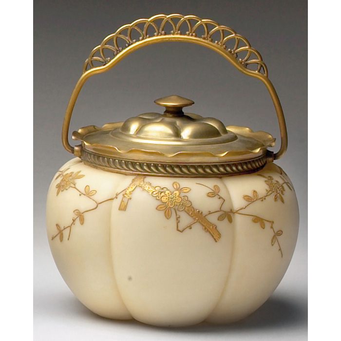 Appraisal: Webb biscuit jar melon form with enameled gold flowers and