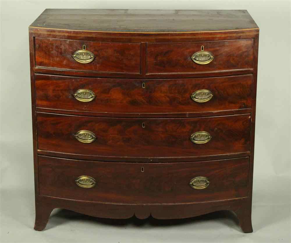 Appraisal: REGENCY INLAID MAHOGANY BOW FRONT CHEST with two short drawers