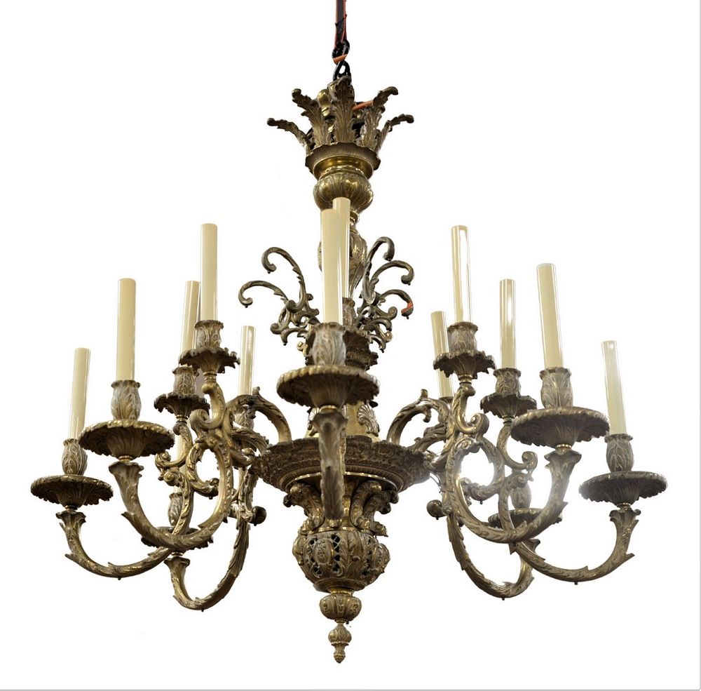 Appraisal: Bronze Sixteen Light Chandelier having eight foliate stylized double arms