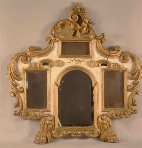 Appraisal: VENETIAN PAINTED AND PARCEL GILT MIRROR th century the arched