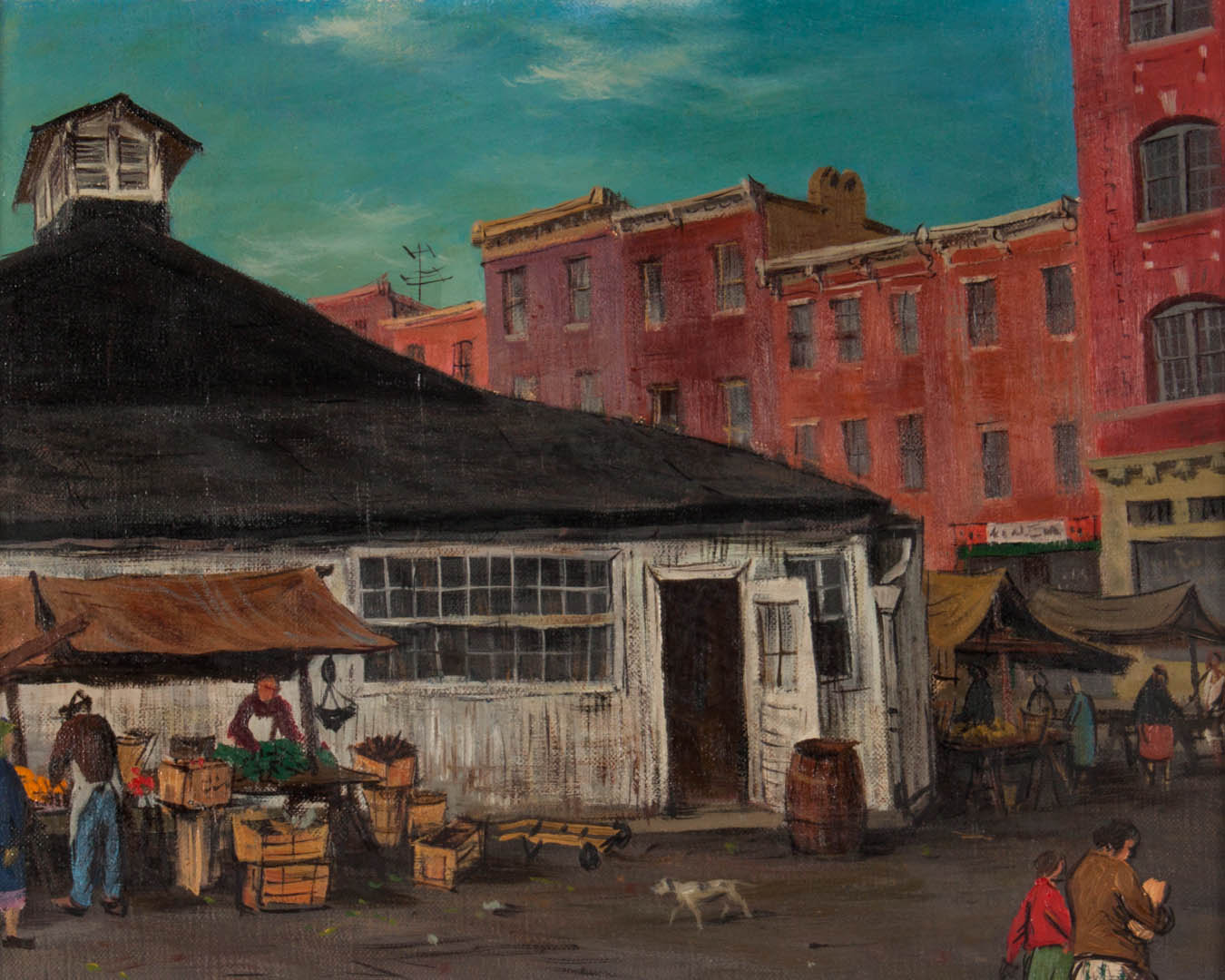 Appraisal: Jacob Glushakow Hollins Market oil on canvas American - Unsigned