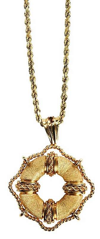 Appraisal: kt Necklace life preserver pendant stamped Termini K yellow gold