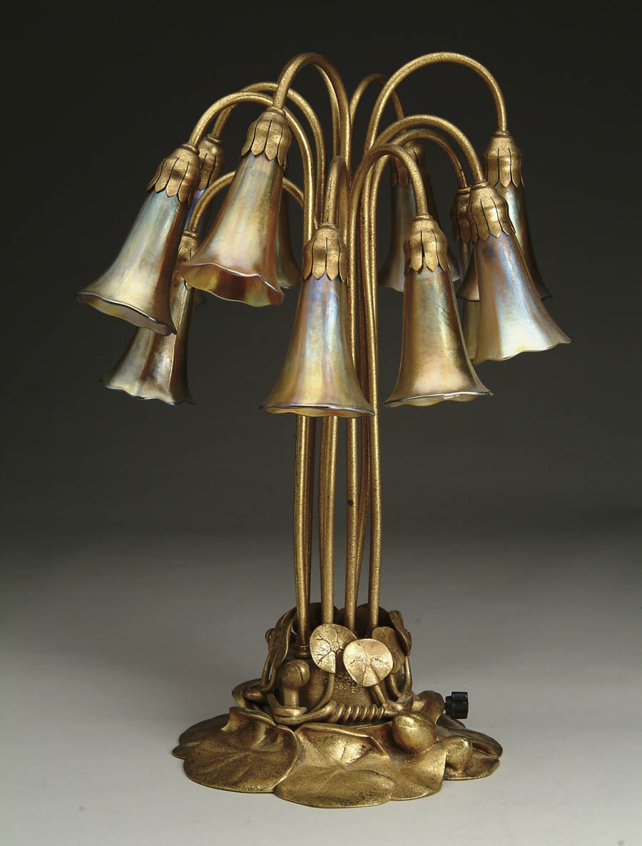 Appraisal: TIFFANY -LIGHT LILY LAMP Gold dore finish in good condition