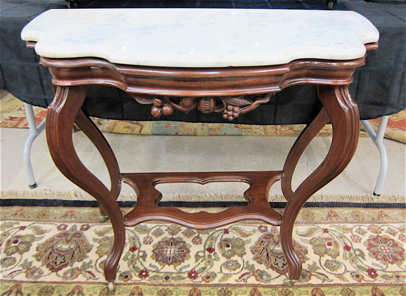 Appraisal: VICTORIAN MARBLE TOP WALNUT CONSOLE TABLE American late th century