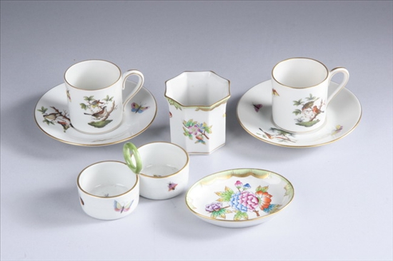 Appraisal: ASSORTMENT OF HEREND TABLEWARE Including nine 'Rothschild Bird' pattern demitasse