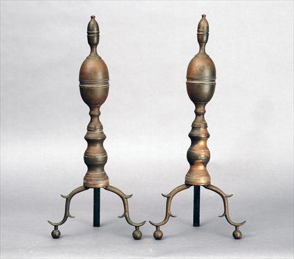 Appraisal: Pair of Federal-Style Brass Double Lemon Top Andirons Comprised of