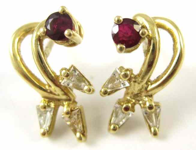 Appraisal: PAIR OF RUBY AND DIAMOND EARRINGS each k yellow gold