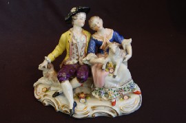 Appraisal: TH CENTURY DRESDEN FIGURAL GROUP BOY AND GIRL WITH LAMBS