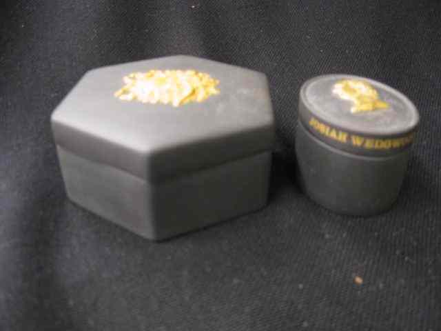 Appraisal: Wedgwood Basalt Boxes gold jasperware style busts on lids ''