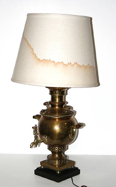 Appraisal: A Russian brass samovar converted to a table lamp late