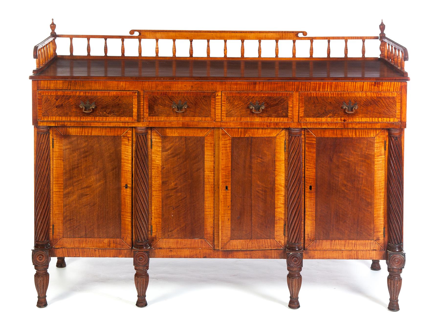 Appraisal: AMERICAN SHERATON SIDEBOARD Ca - curly maple walnut and cherry