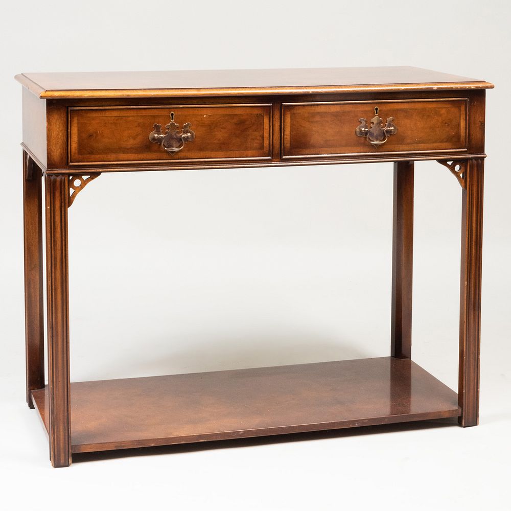 Appraisal: George III Style Inlaid Mahogany and Burl Walnut Console Table