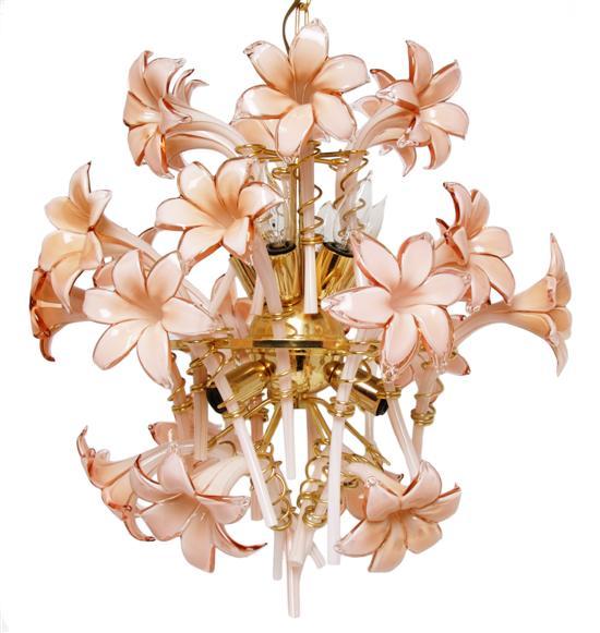 Appraisal: Venetian Glass and Brass Nine-Light Chandelier the standard of circular