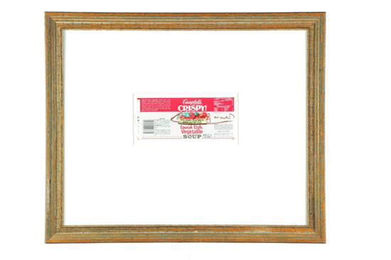 Appraisal: CAMPBELL'S SOUP LABEL SIGNED BY ANDY WARHOL Actual label for