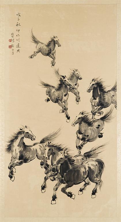 Appraisal: Attributed to Xu Beihong Eight galloping horses dated eighth month