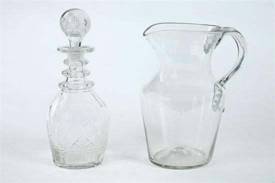 Appraisal: CUT GLASS DECANTER AND BLOWN PITCHER American Pittsburgh area ca