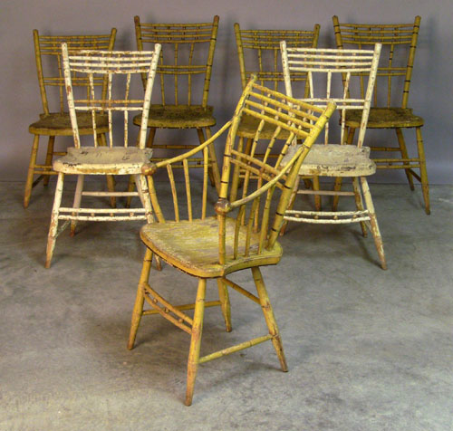 Appraisal: Set of seven painted fancy chairs th c