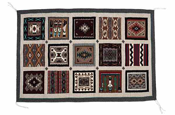 Appraisal: Winnie Yazzie Navajo Pictorial Sampler hand-spun and commercial wool with