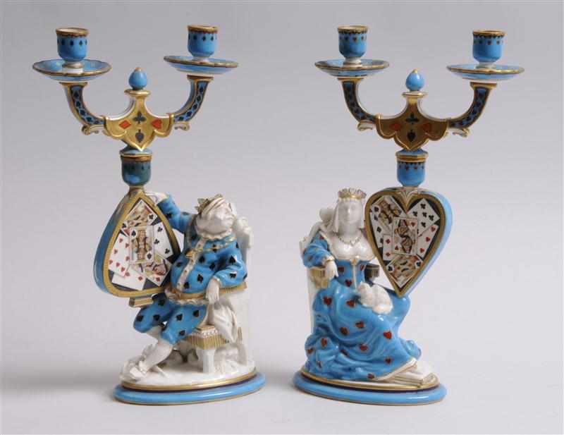 Appraisal: PAIR OF MINTON PORCELAIN FIGURAL CANDLESTICKS WITH REMOVABLE TWO-LIGHT ARMS