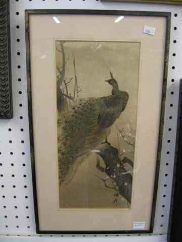 Appraisal: Japanese Watercolor of a Peacock signed image area '' x