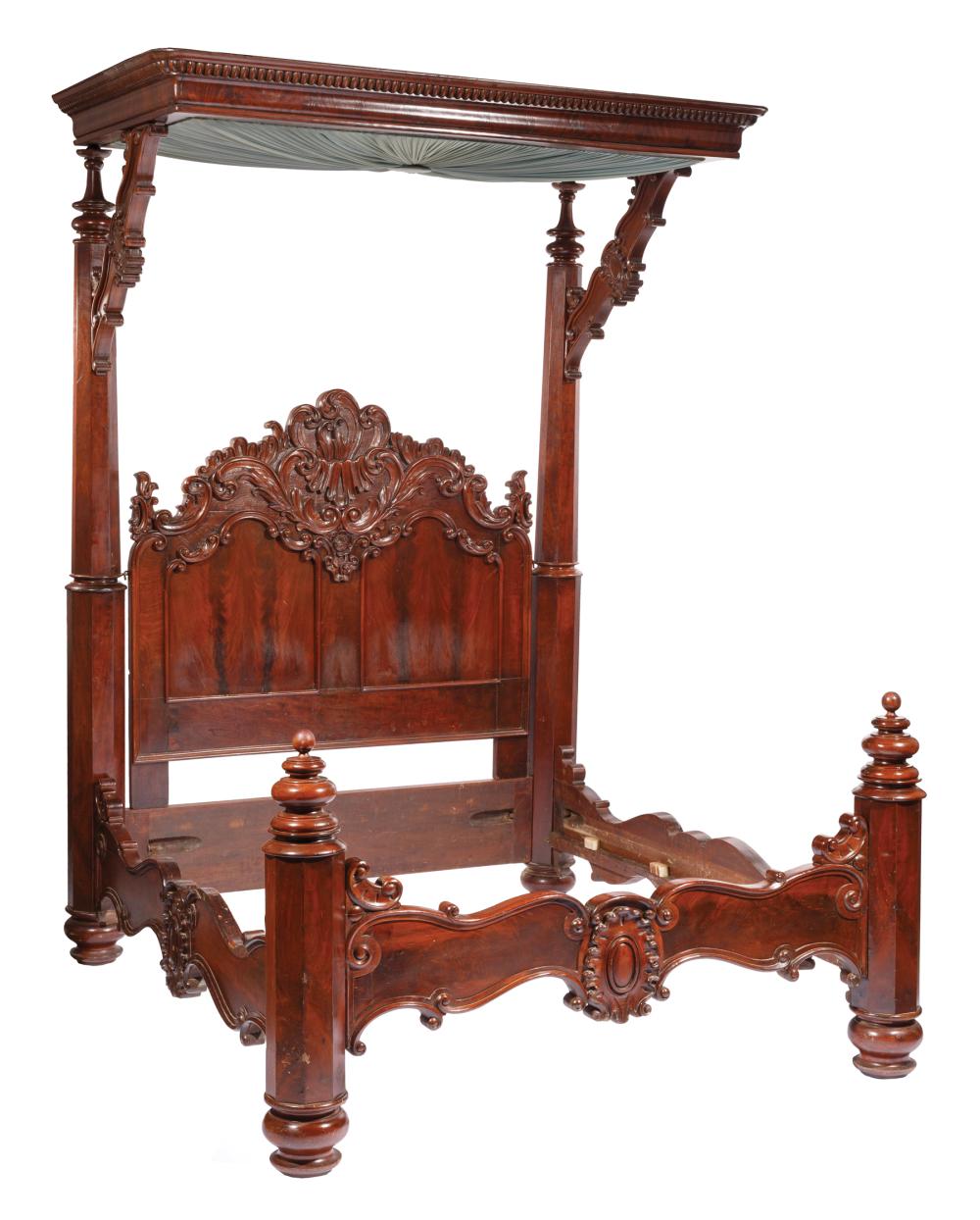 Appraisal: American Rococo Mahogany Half Tester Bed mid- th c stamped