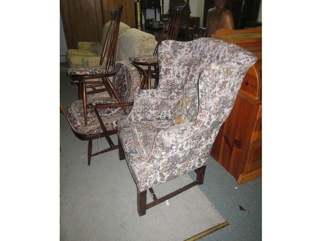 Appraisal: Lot comprising wingback chair two open armchairs two side chairs