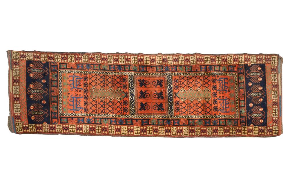 Appraisal: ORANGE BLUE ORIENTAL RUNNER RUGwool on cotton ' x '