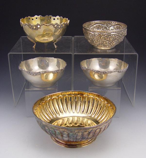 Appraisal: PIECE COLLECTION OF SILVER BOWLS To include silver repousse floral