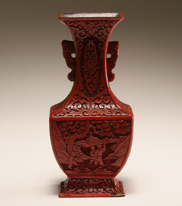 Appraisal: Chinese cinnabar carved lacquer vase the neck and foot with