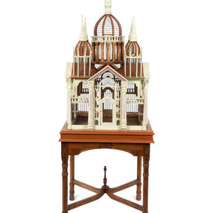 Appraisal: A Painted Architectural Bird House on Stand CIRCA Overall height