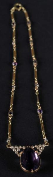 Appraisal: Gold Necklace with Amethyst Description Includes one large center amethyst